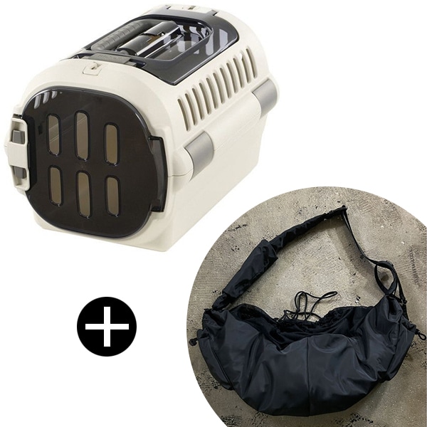 キャンピングキャリーファイン ダブルドア S アイボリー + PUFF PET PUFF SLING P25001-15 ブラック ペットキャリー セット
