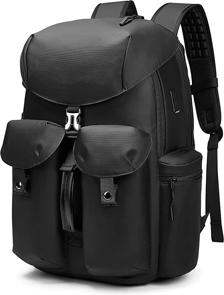 リュック バックパック リュックサック ビジネスリュック メンズ 大容量 防水 保冷 15.6インチ PC ラップトップバックパック USBポート かぶせ型 雨蓋付き( ブラック)