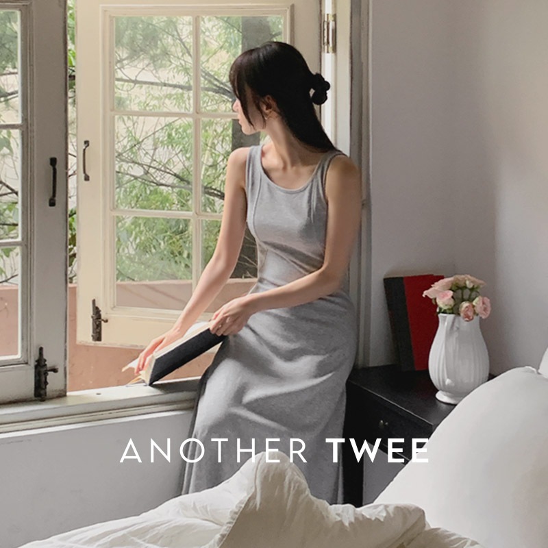 [top0602] 韓国ファッションスリムフィットスリーブレスロングワンピース