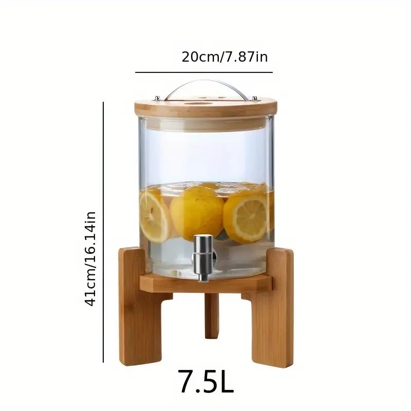 高硼酸ガラス製ディスペンサーSUS蛇口と竹製スタンド付き大容量飲料ジュースバケツレモネード冷たい飲み物酵素バケツ用