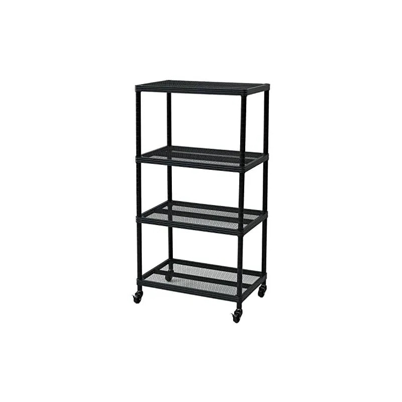 ラック 棚 4段 キャスター付き 全体耐荷重120kg (高さ調節可能/荷重に強いキャスター) 幅60奥行39高さ120cm 収納ラック 組立品 ブラック MNR-12604CJ