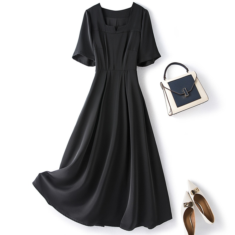5l 6l 大きいサイズ ワンピース レディース 春 春夏 夏 ロングワンピース ロング丈 半袖 きれいめ ゆったり 体型カバー 通勤 オシャレ気質の黒いワンピースの夏の大きいサイズの半袖a字のスカー