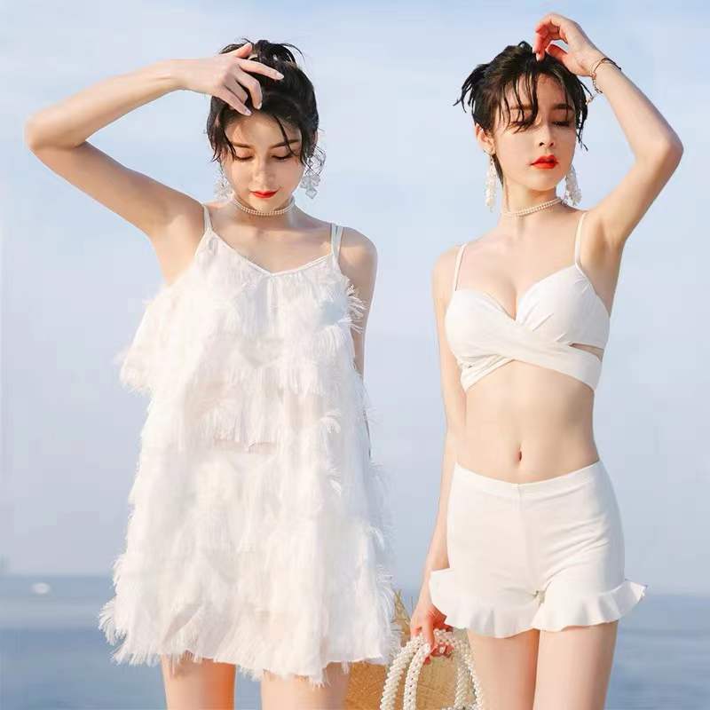 【1つ買うと10つ無料】2025夏のスプリットビキニ3ピースセットの羽毛ホットスプリングスリミングベリー水着