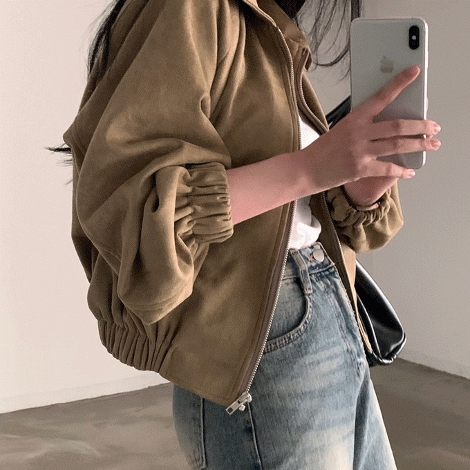 [秋の新商品] スエード ラグラン カラー ジャンパー ジャケット - jk