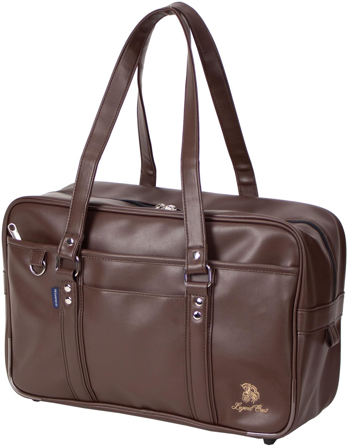 ル・グランフィール LE GRANFILE 合皮 スクールバッグ ロゴ 刺繍 通学用 高校生 (茶色)