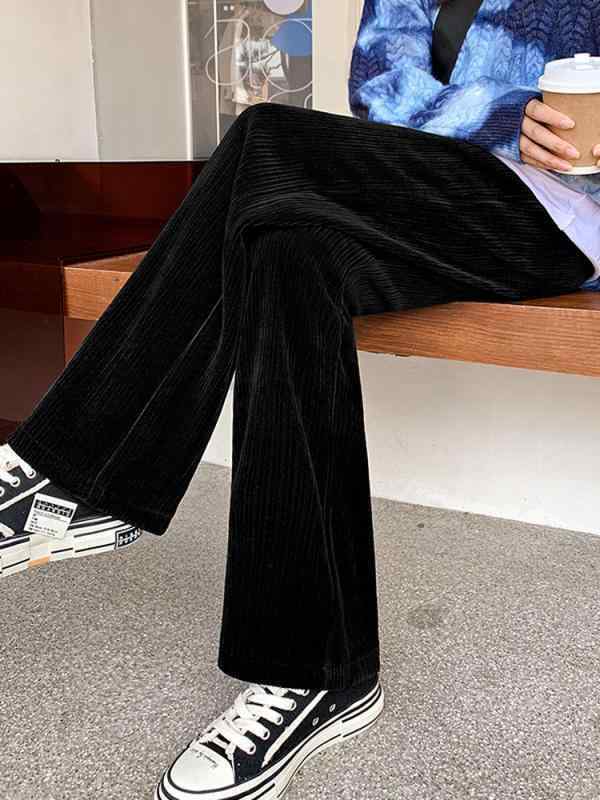 パンツ レディース 秋 冬 カジュアル ボトムス シェニール ワイド レッグ 小柄方 ドレープ性 ハイウエスト フロア レングス ベルベット 厚手 ストレート レッグ