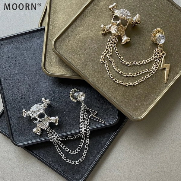 Qoo10] ブローチ ドクロ イナズマ チェーン ピ