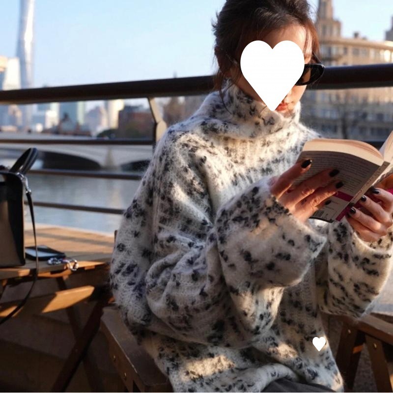 ダルメシアン ニット 厚手 柄ニット タートルネック 防寒 韓国 レディース オルチャン トップス セーター 厚手ニット 袖あり 長袖 ハイネック ふわふわ もこもこ かわいい 大人可愛い