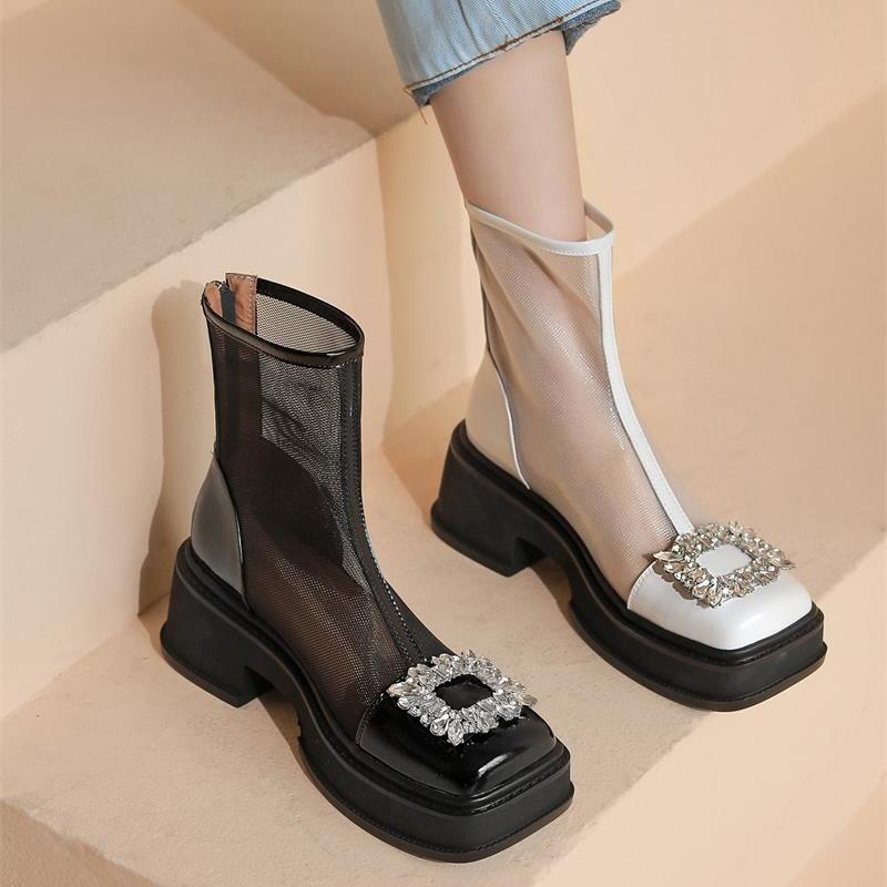 厚底シューズ ヒールパンプススニーカーシューズブーツ厚底ドリルの角糸の涼しい靴の太さとの薄い金のネットの太さと通気透かし彫り レディース サンダル