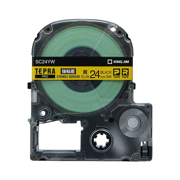 (まとめ) キングジム テプラ PRO テープカートリッジ 強粘着 24mm 黄／黒文字 SC24YW 1個 (×10セット)