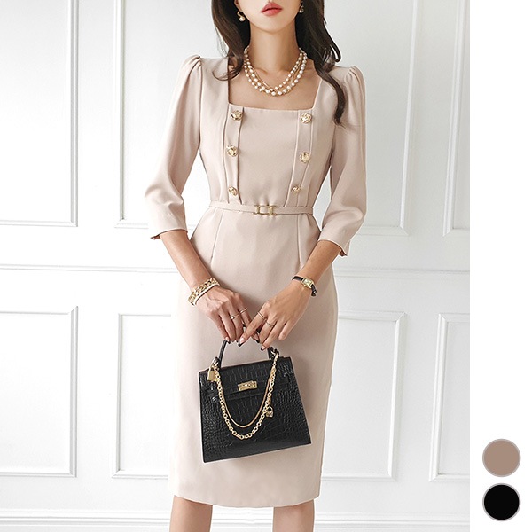 31 割引 高質で安価 ワンピース レディース 七分袖 スクエアネック パフスリーブ タイト 膝丈 ひざ丈 上品 きれいめ オフィス 春 秋 30代 40代 50代 韓国 To 長袖ミニ 膝丈ワンピ レディースファッション Montemarsl Es