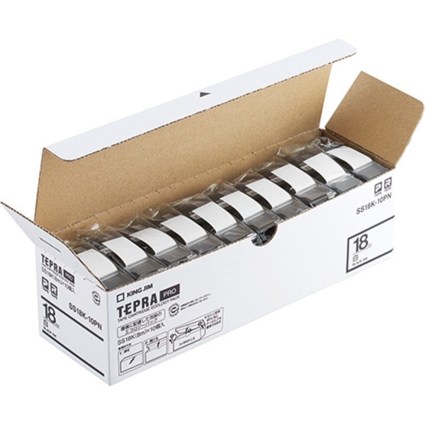 キングジム PROテープ SS18K-10PN 白に黒文字 18mm 10個