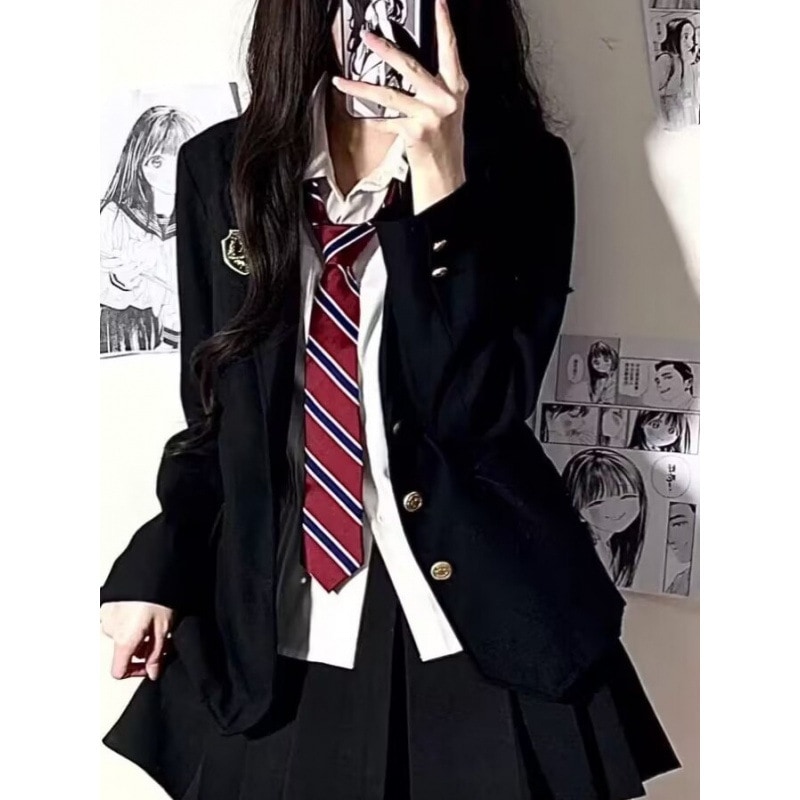 jk制服ブレザー+シャツプリーツスーツ女子学生刺繍減齢日系学院風四笙隴
