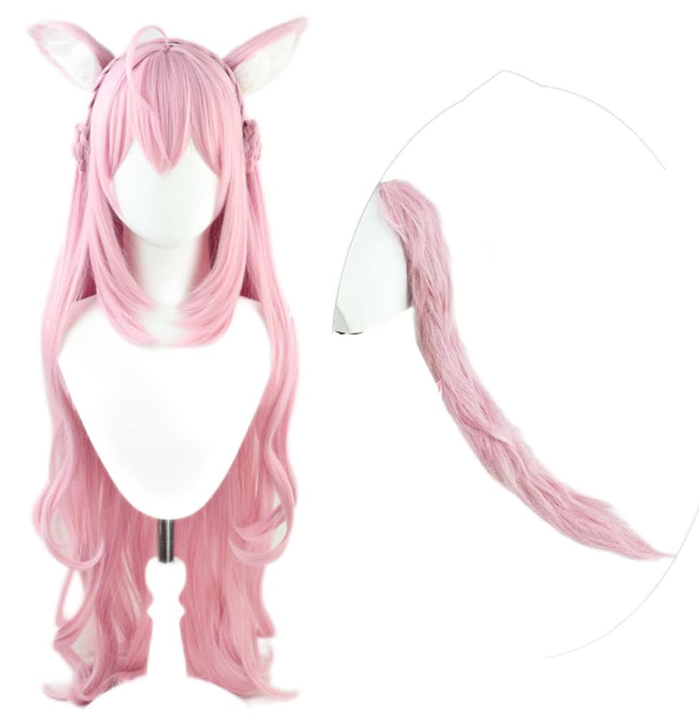 コスプレウィッグ 博衣こより ピンク ミックス 耐熱 ウィッグ かつら wig (Aタイプ 尻尾あり)