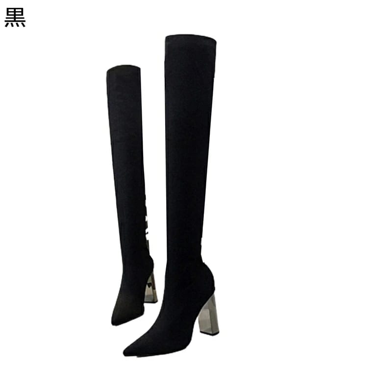 ロングブーツ レディース ハイヒール ニーハイブーツ セクシー ポインテッドトゥ ストレッチブーツ 大きいサイズ 脱げない 落ちない シンプル 美脚 秋冬靴 柔らかい 女子力 美脚 痛くない