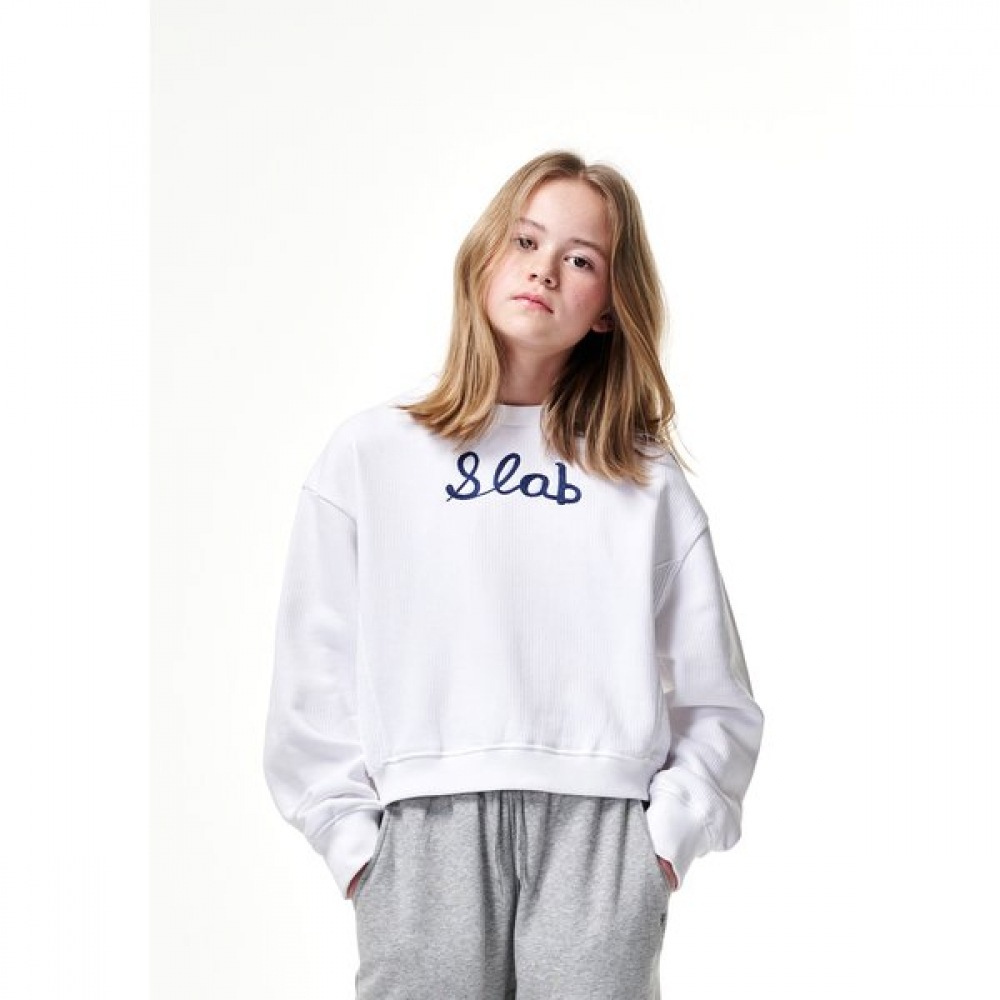 ブルーテール ユニセックス ライン切替 白 クロップスウェット AZA2TS02WT