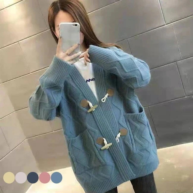 新作 通勤 オシャレ カジュアル ポケット付き トップス セーター 長袖 ロング丈 セーター ニット レディース セーター トグルボタン ゆった 秋冬 レディース カーディガン