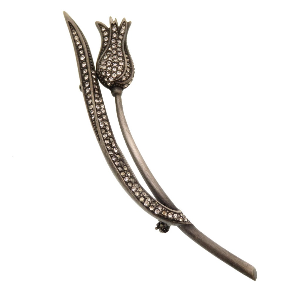 美品 クリスチャンディオール チューリップ ブローチ メタル/ラインストーン/メタル シルバー 0162【中古】Christian Dior レディース