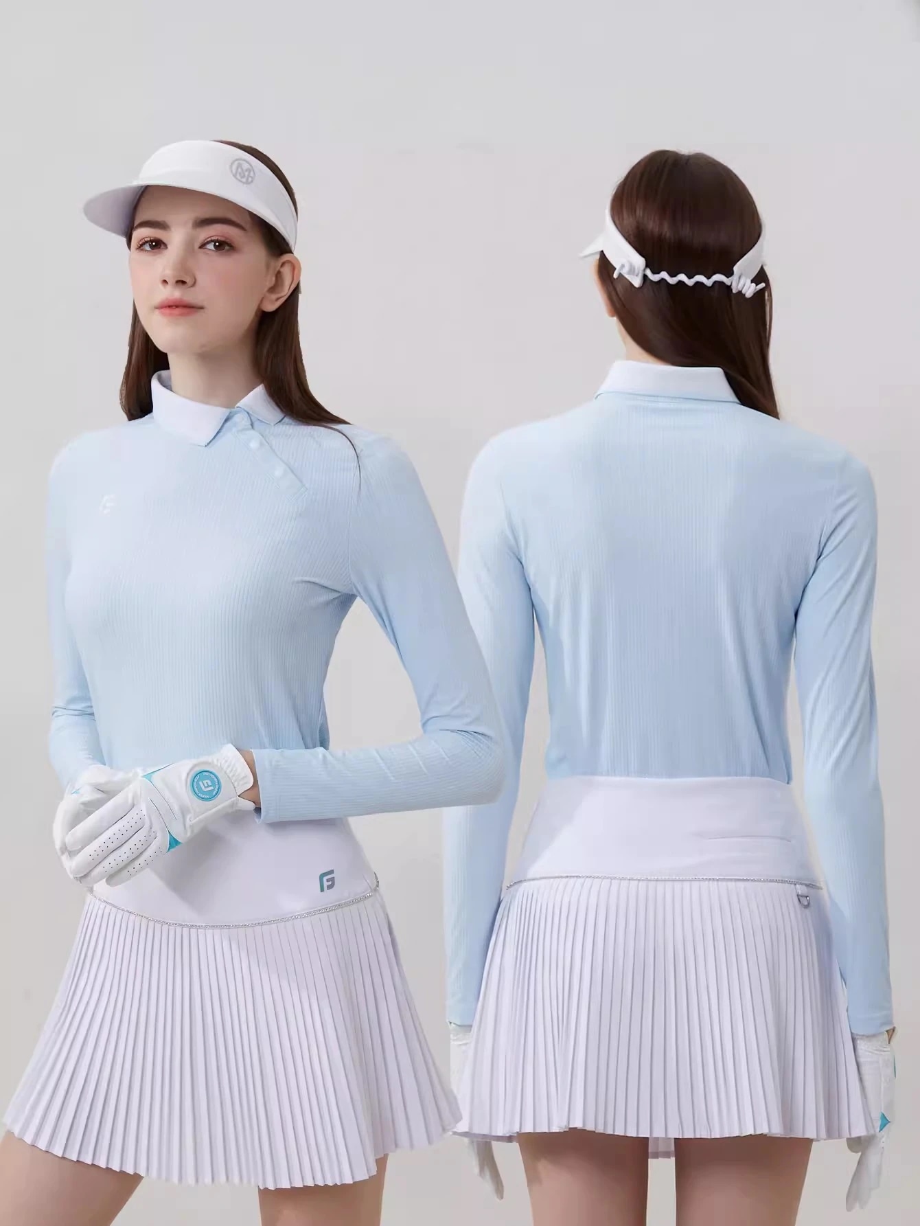 ゴルフウェア レディース スポーツウェア 長袖 POLOシャツ Tシャツ スカート 上下セット 白黒 ピンク ブルー プリーツスカ 春夏 秋冬 速乾 女性 テニスウェア 韓国風 おしゃれ