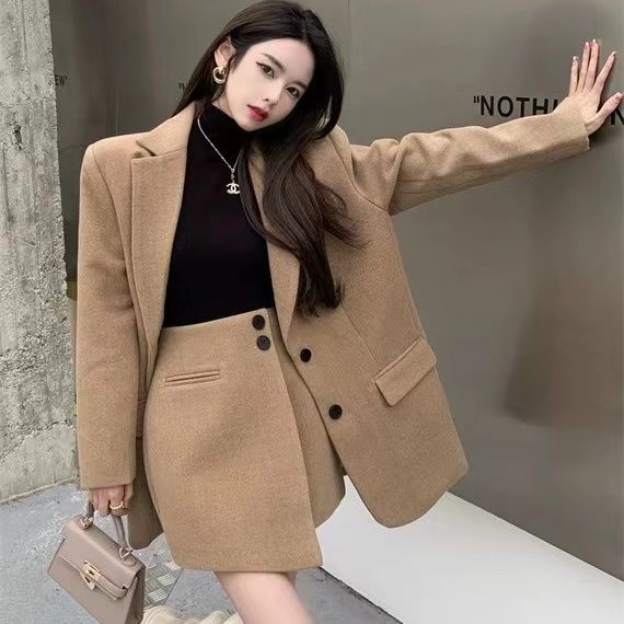 2点上下セット 冬アウター スーツジャケット+スカート 厚手 韓国 カジュアル スリム見え スーツ冬アウター ノーアイロン 新生活応援ビジネス特集