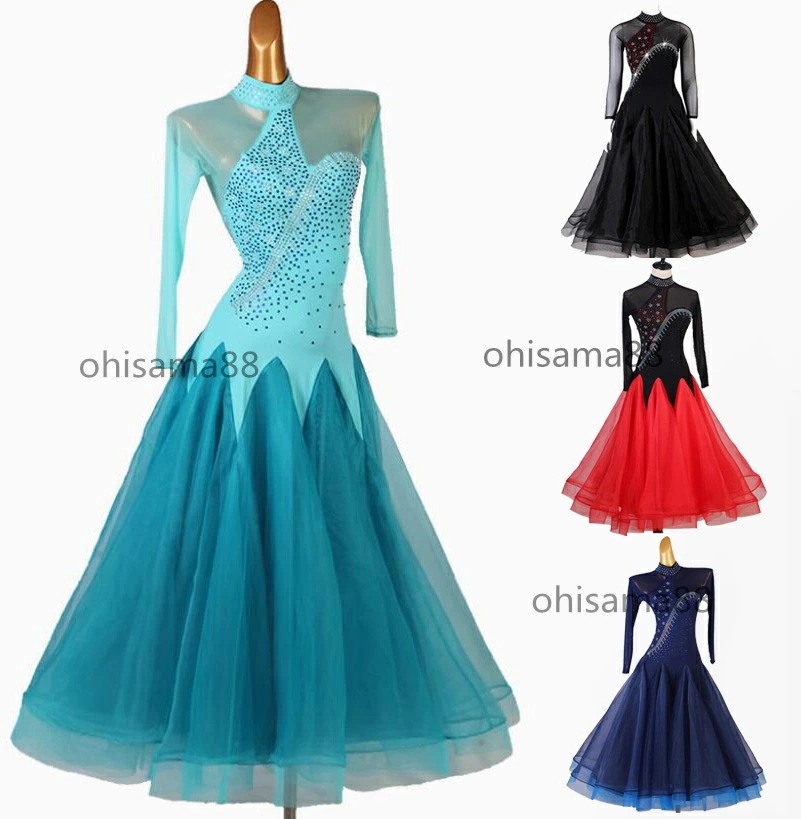 社交ダンスドレス ワンピース 高品質 大きい裾 モダン衣装 レディース 練習着 モダンドレス 可愛い 団体ウエア ワルツ 競技用のドレス スタンダードドレス 試合 発表会ドレス ダンスウェア ステージ