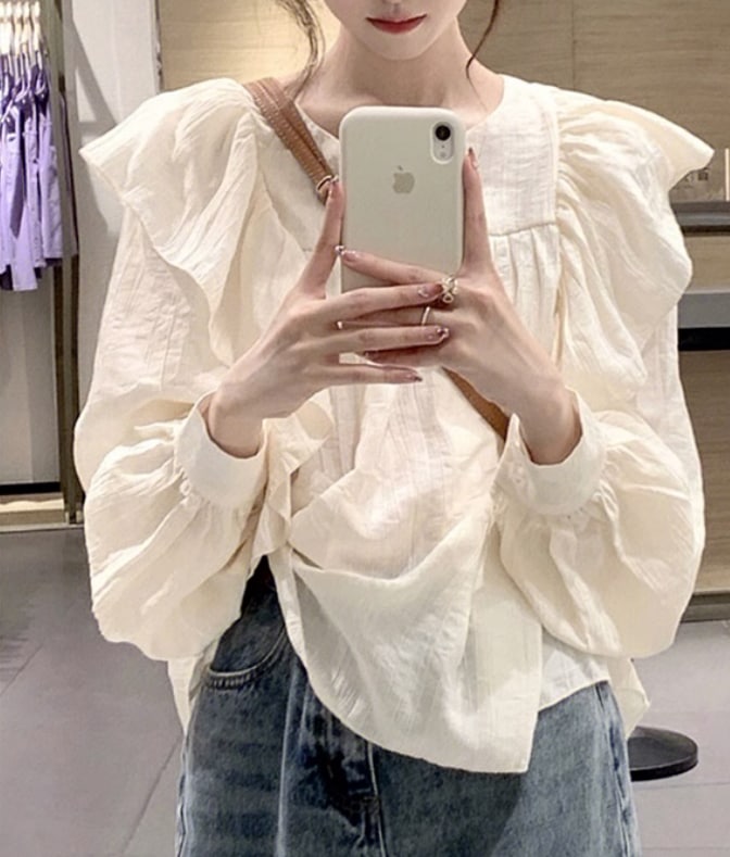 トップス デート モテアイテム ブラウス シャツ フリル袖 コットン 大人可愛い きれいめ 上品 おしゃれ かっこいい 大人可愛い ラブリー キュート ガーリー クール モード系 セクシー エレガント