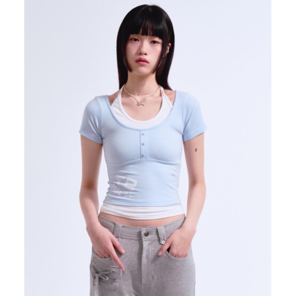 PRENDA SHIRRING HALTERNECK LAYERED TEE SKY BLUE PRTVSURS 5,412円