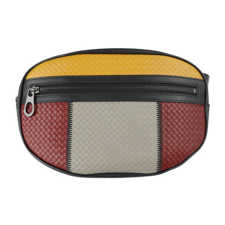 BELT BAG IN MICRO INTRECCIATO EMBOSSED マイクロイントレチャート ウエストバッグ 547889 カーフレザー ブラック マルチカラー【本物保証】