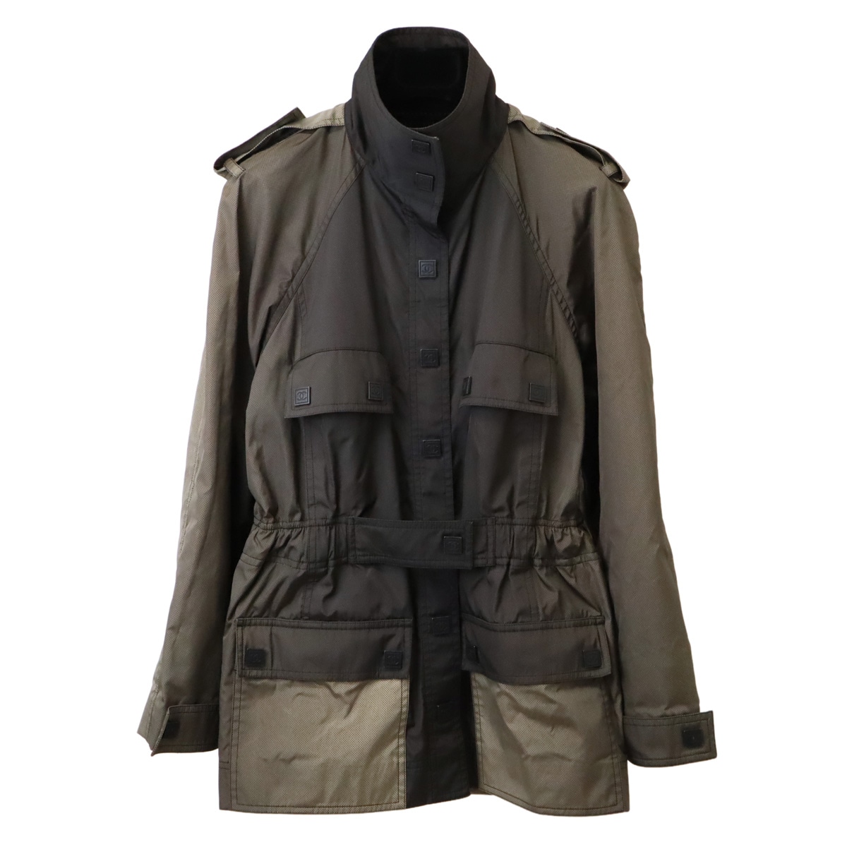 ココボタン ジャケット アウター ウエストマーク ナイロン ダークブラウン ベージュ