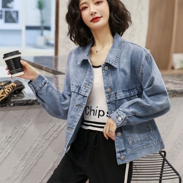 春アウター 長袖デニムジャケット 春ジャケット ゆったりデニムジャケット トップス アウター ジャケット シャンパー Gジャン 上着 ショート丈 袖あり 長袖 Vネック 襟付き ワイド Iライン