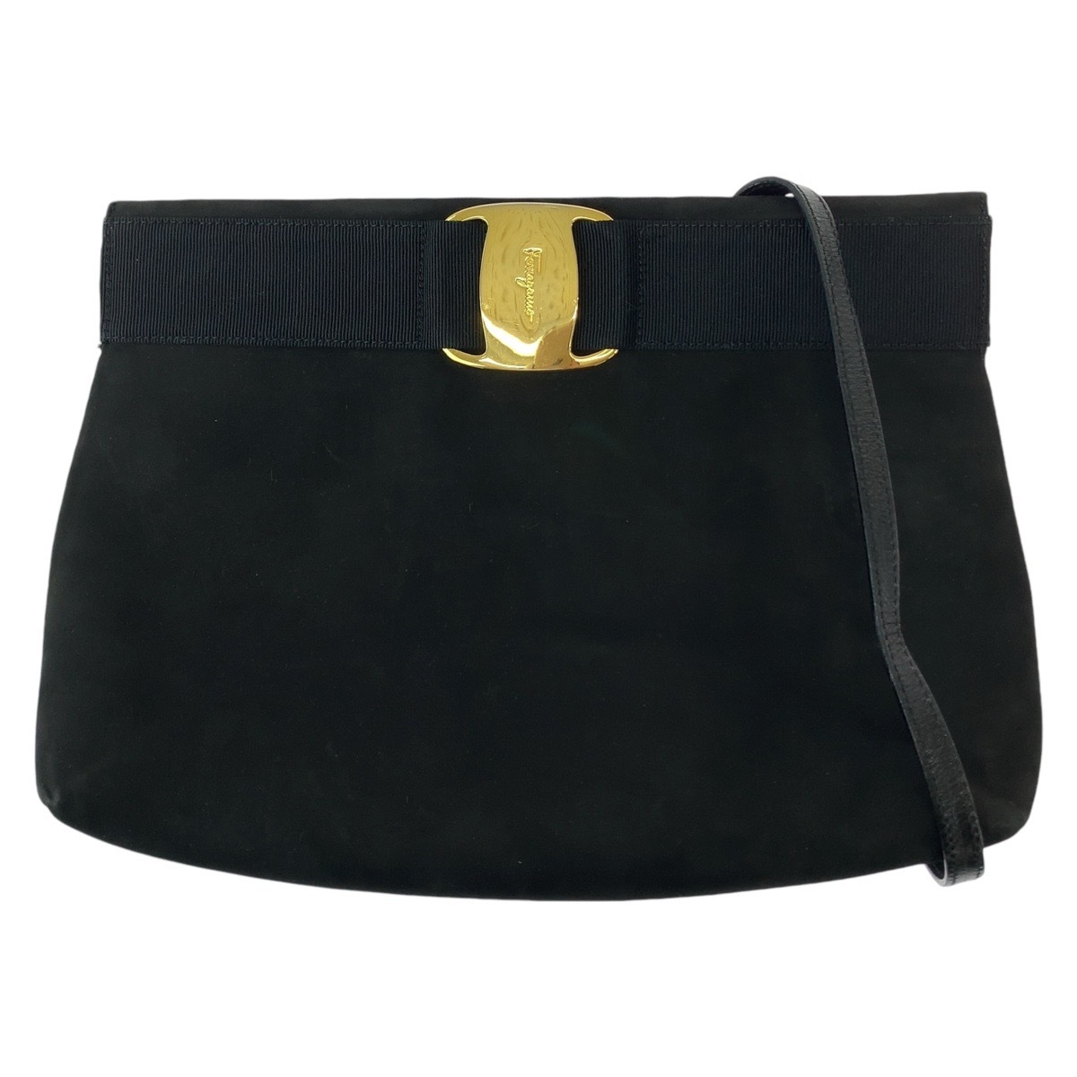 美品 ヴァラリボン ブラック 黒 ゴールド金具 スウェード ショルダーバッグ ポシェット レディース 408963