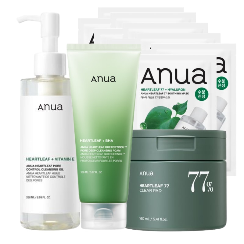 ドクダミ スキンケア 4点 セット(クレンジングオイル 200ml+クレンジングフォーム 150ml+パッド 70枚+マスクパック 10枚) / 韓国 人気 敏感肌 洗顔 ニキビケアセット