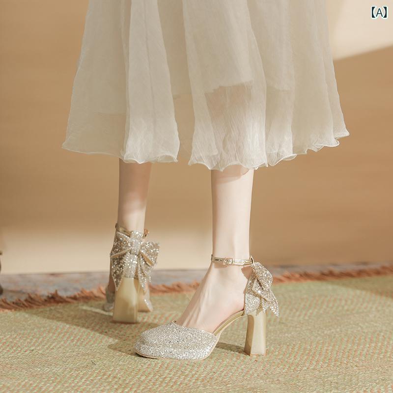 【急速出荷】ヒール レディース パンプス 美脚 フレンチ シャンパン カラー メアリージェーン ブライダルウェディング シューズ 春 太ヒール 歩きやい チャンキー ハイヒール 婚約 靴