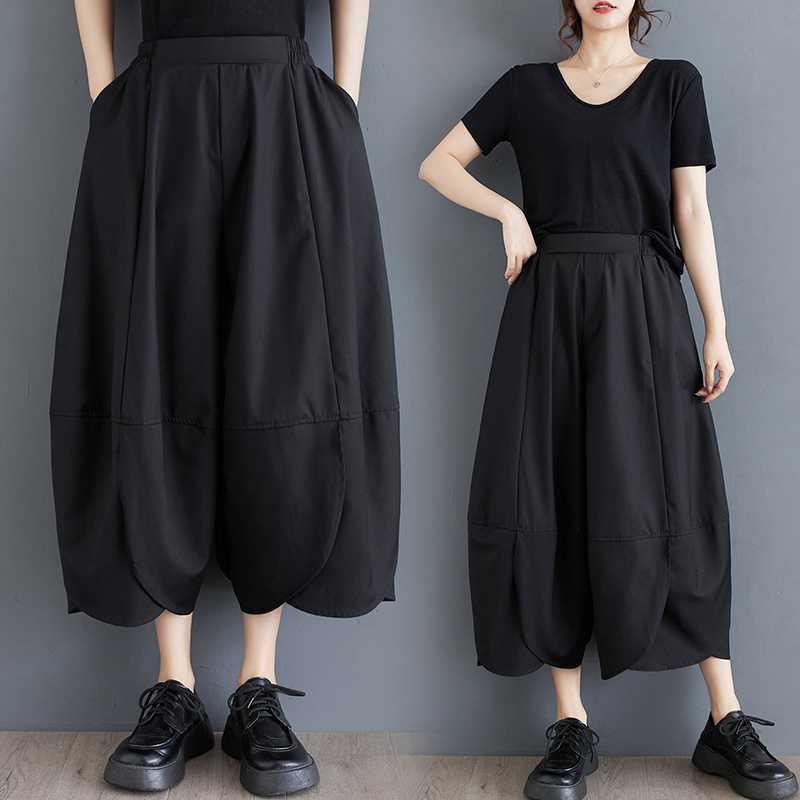 「ファットガール」 2024夏 九分丈 ワイドパンツ 大きいサイズ ハイウエスト 体型カバー