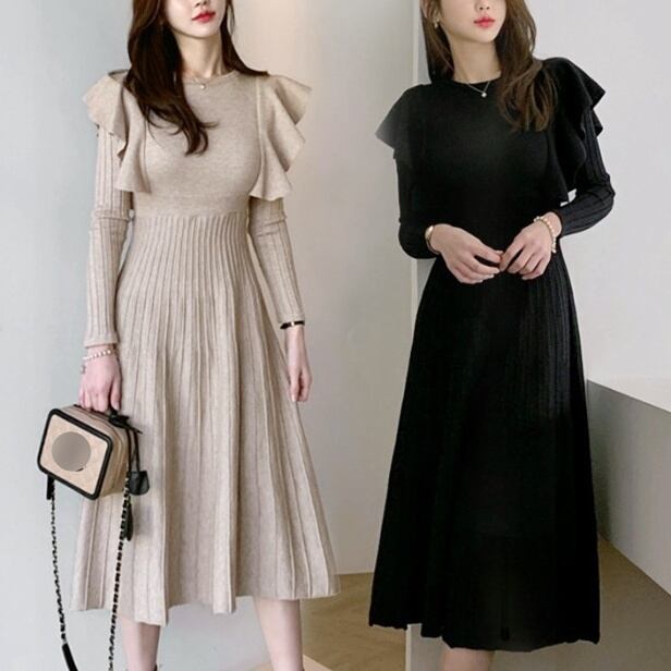 2color レディース ワンピース ロングワンピース ミモレ丈ワンピース ミモレ丈 リブニット