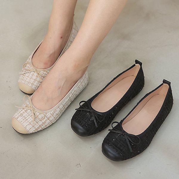 [シューズ] プチリボンニット 女性用 レディース 靴 パンプス ローファー フラットシューズ 1.5cm smm872