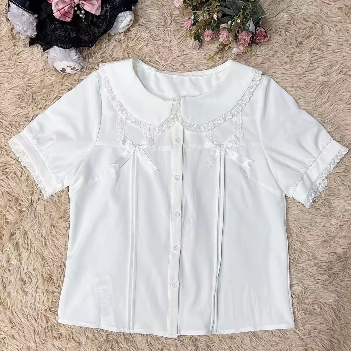 Lolita洋装2022夏季短袖内搭娃娃领甜美纯色JK衬衫可爱女生衬衣