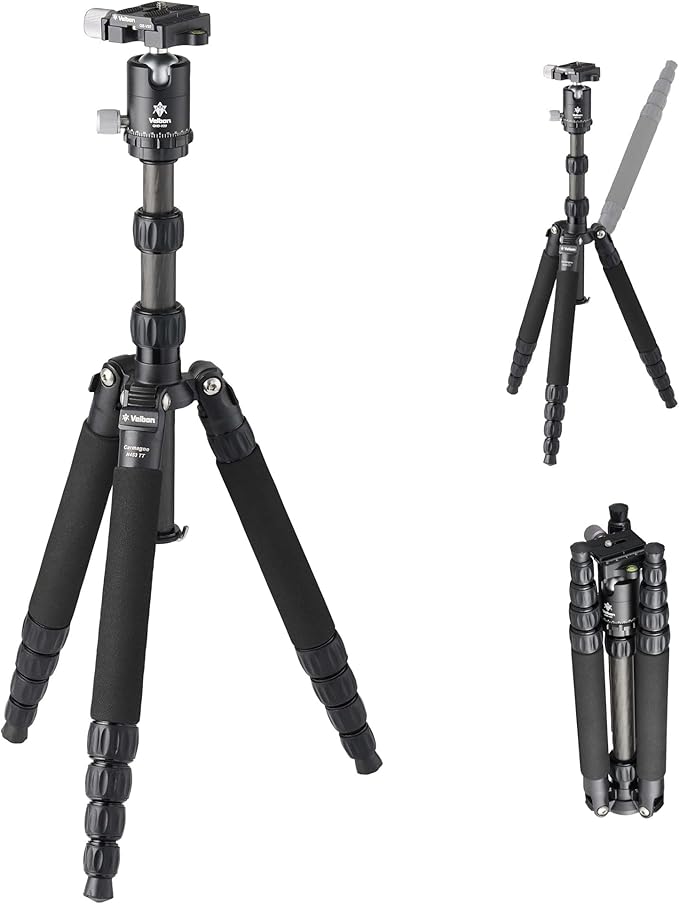 トラベルカーボン三脚 5段 カルマーニュ N453 TT AZ 脚径:約23mm 反転収納 アルカスイス互換シュー付 自由雲台セット カーボン脚 一脚機能搭載 AMZCM-N453TT ブラック 19,042円