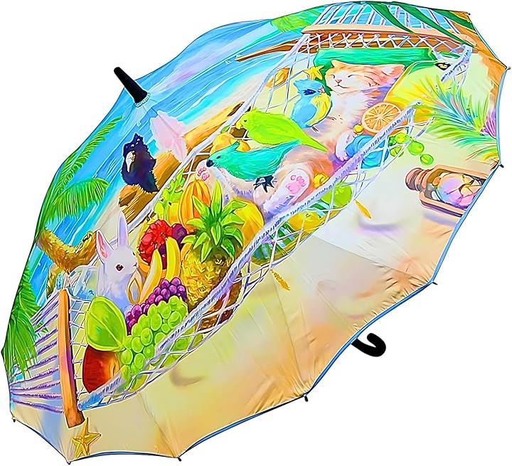 傘 レディース 長傘 桜骨 16本骨 雨傘 日傘 遮光 UVカット率 98％ UPF50+ 晴雨兼用 おしゃれ かわいい 大きい 一枚張り(夢見る猫, 60cm)