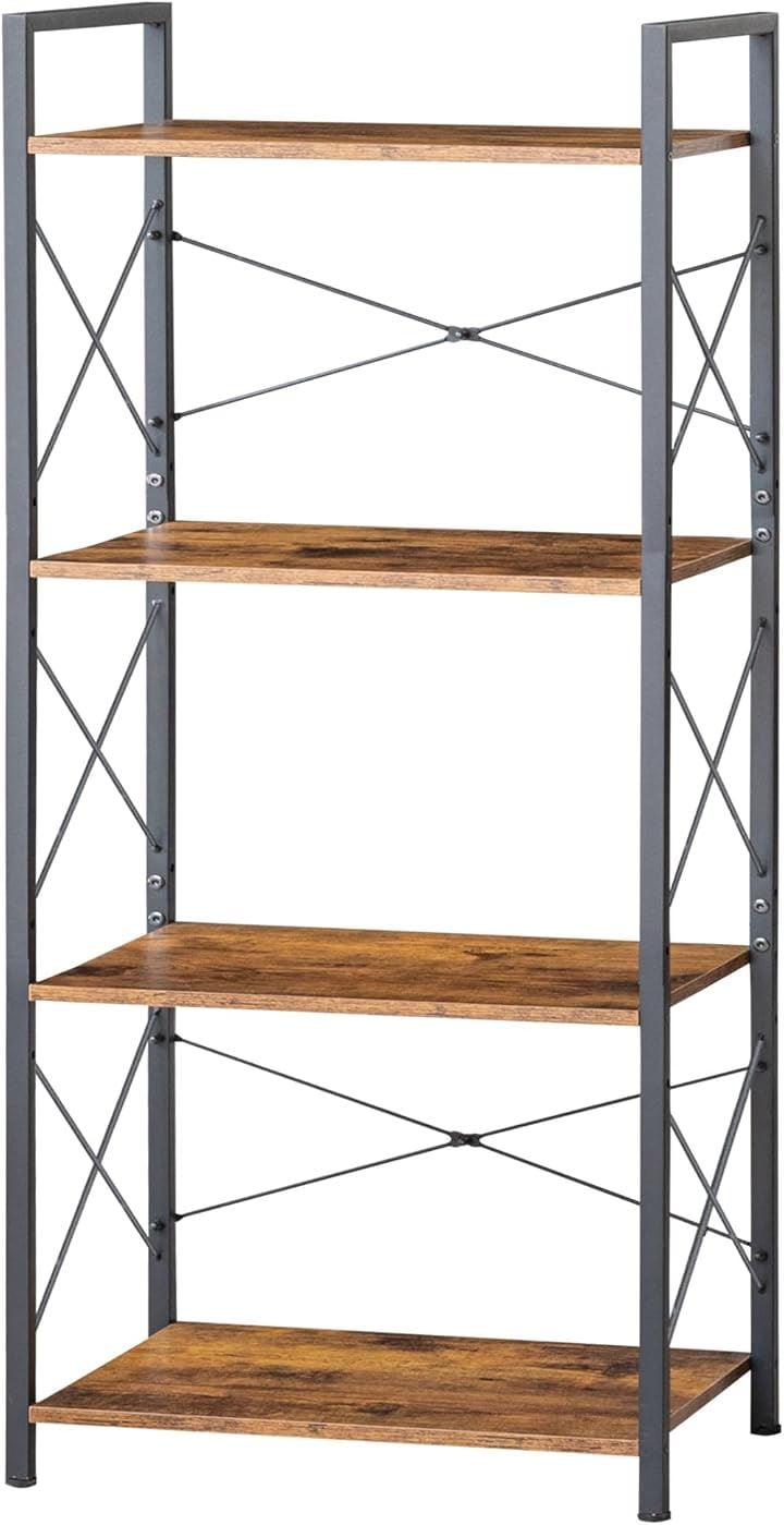 キッチンラック おしゃれ オープンシェルフ 本棚 組立品 ディスプレイ 食器棚 スリム 隙間収納 木目 組立簡単(A古木色, 4段)