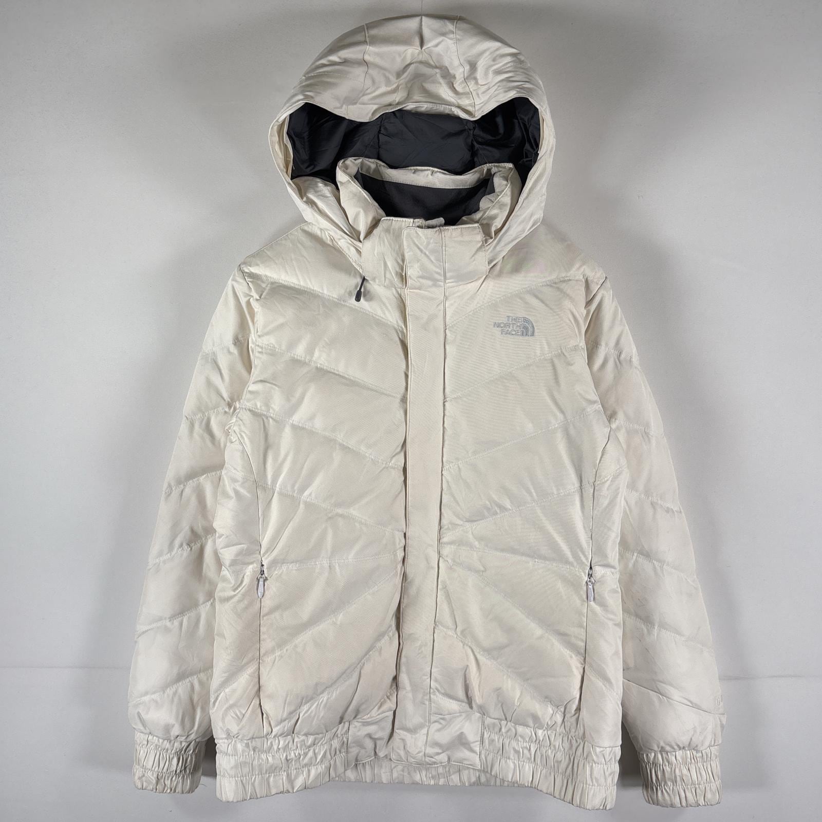 古着 ダウンジャケット パーカー ワンポイントロゴ フーディ アウトドア 600fill M ホワイト レディース