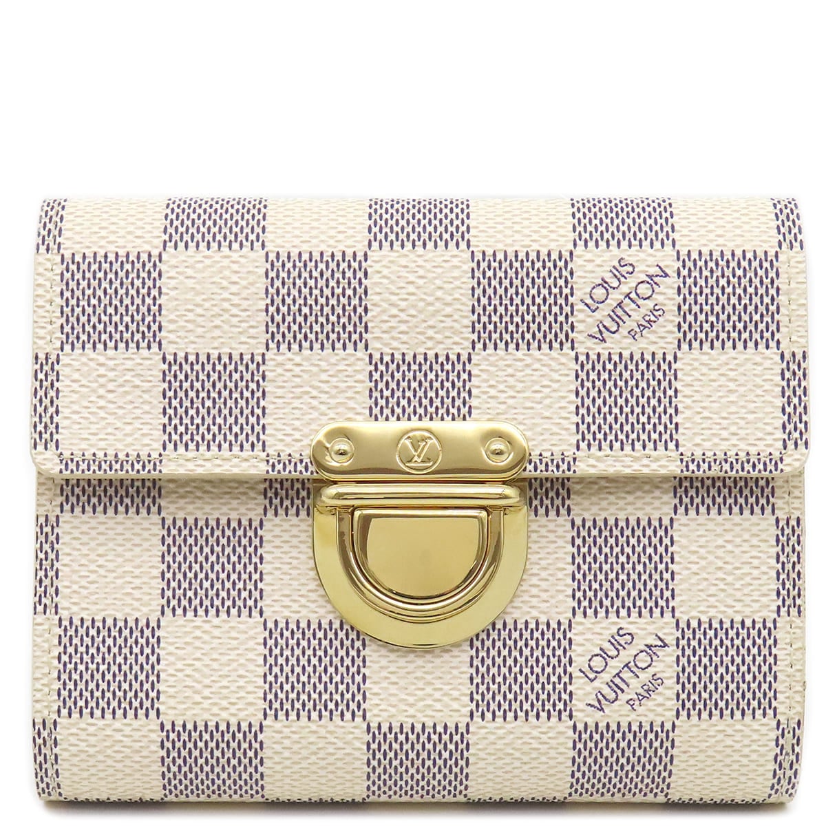 ルイヴィトン LOUIS VUITTON 三つ折り財布 ポルトフォイユ コアラ ダミエアズールキャンバス ダミエアズール ゴールド金具 白 イニシャル刻印あり N60013 CA1016 【箱】【中古