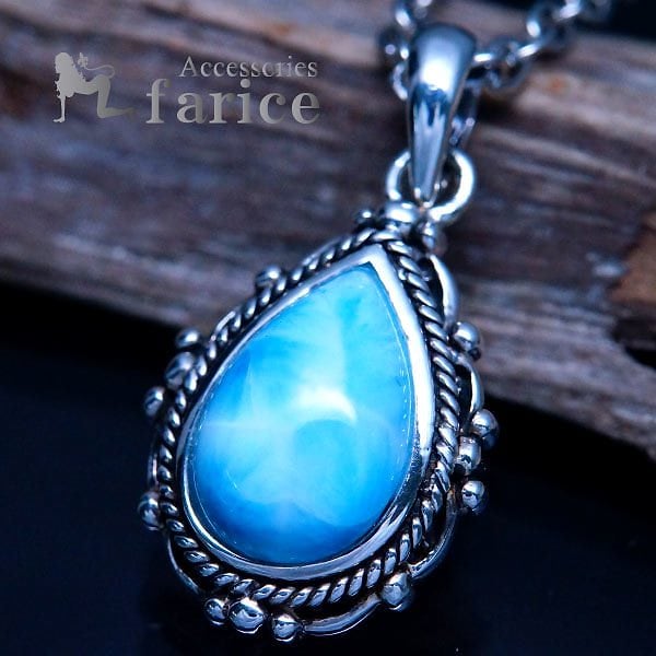 インディアンジュエリー 天然石 ラリマー ネイティブアメリカン シンプル メンズ レディース シルバー925 ティアドッロップ 雫 縄 ロープ ペンダント ネックレスネックレス