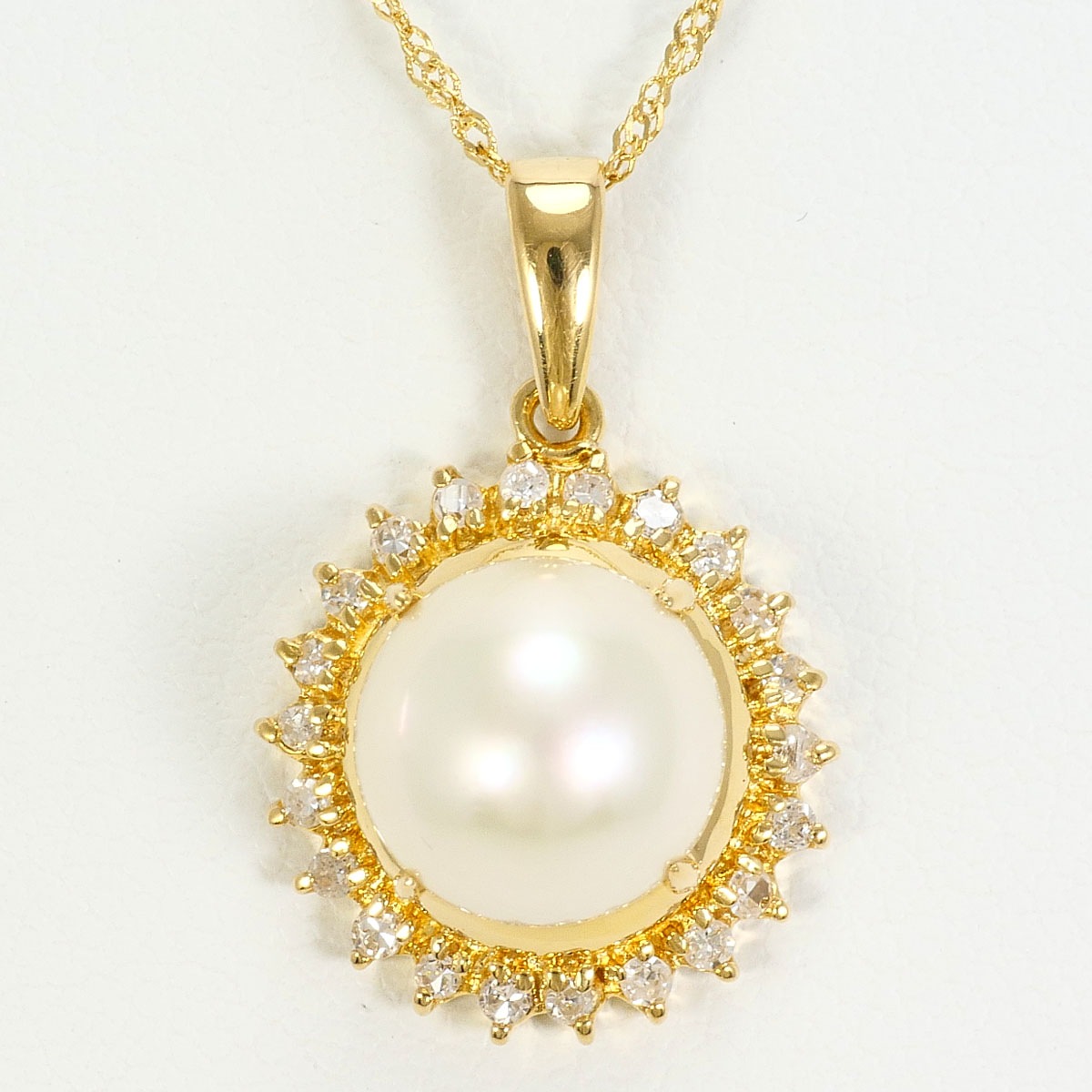 K18 18金 YG イエローゴールド ネックレス パール（真珠） ダイヤモンド 0.15ct 総重量約3.1g 約41cm 中古