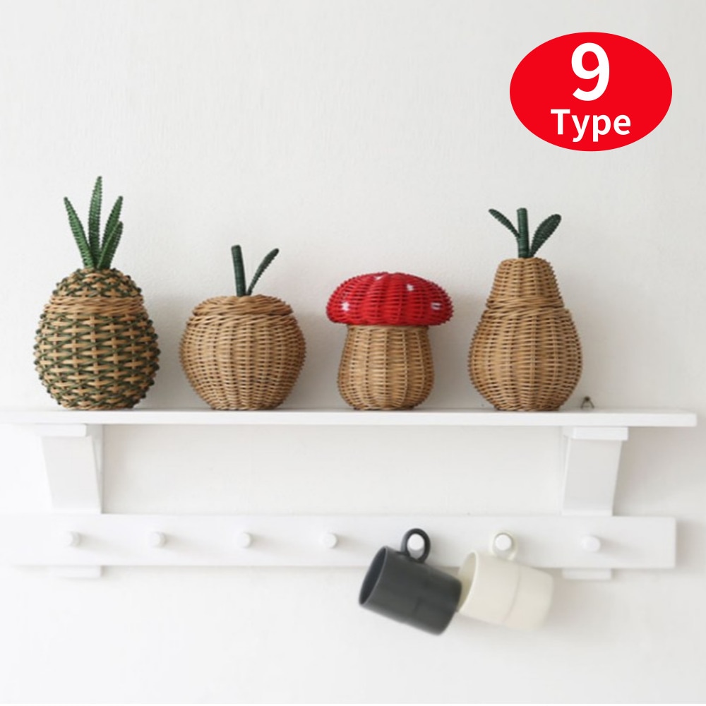 [esopoom] フルーツ ラタン 収納箱 かご 藤 収納かご(小型 保管箱) / ラタン ピクニック箱 懲りない箱 雑貨 整理箱