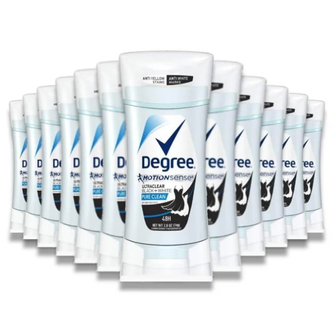 Degree -UltraClear Antiperspirant Deodorant Black+White Pure Clean Stick 2.6 oz - 12 Pack