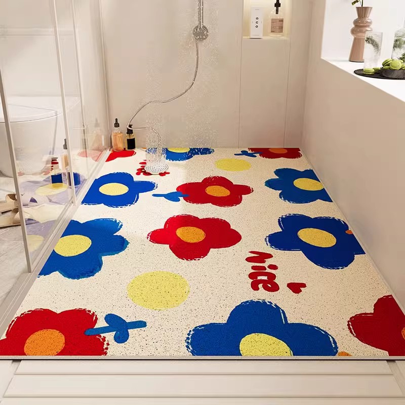 【速達!】カートゥーンフラワーバスルームレスリング防止マット四角裁断滑り止め透かし彫り底PVCワイヤーリングマット