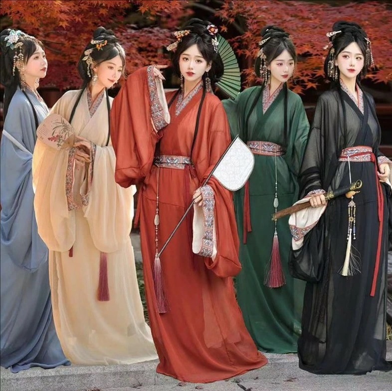 古典美人服 唐装 華流衣装 漢服 中華古代服 中華服 夏着 チャイナ服 中華風 華麗 チャイナ風 無地 舞台衣装 ステージ衣装 チャイナドレス イベント 仮装 コスチューム 写真撮影 裾幅大きい