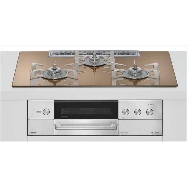 ビルトインガスコンロ 都市ガス用 両側強火タイプ 3口 75cm RHS72W38M12RNSTW-13A スパークリングカッパー DELICIA