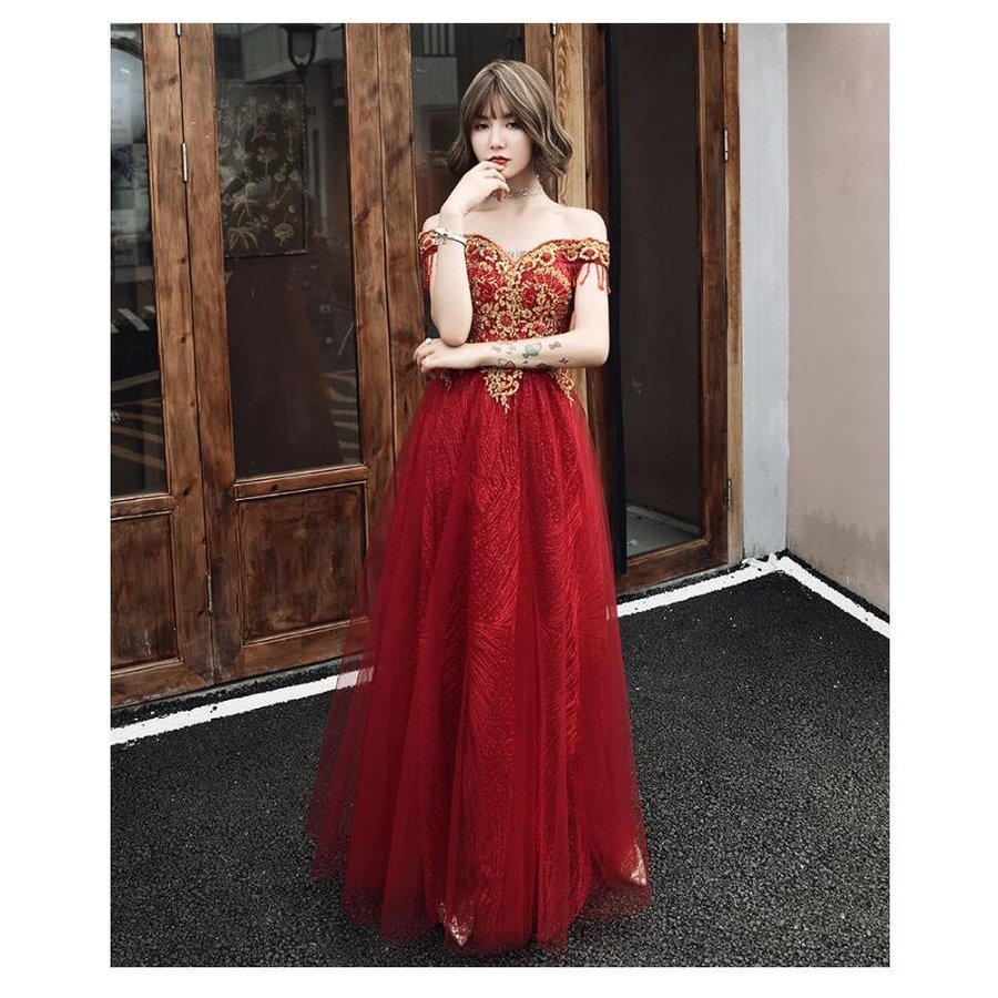 オフショルダー セクシー ロングドレス ワンピースドレス マキシ丈ワンピース Aライン 結婚式 パー